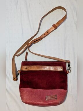 Joji And Co. Small Leather Suede Knitting  Project Bag Crossbody Wristlet, Red
